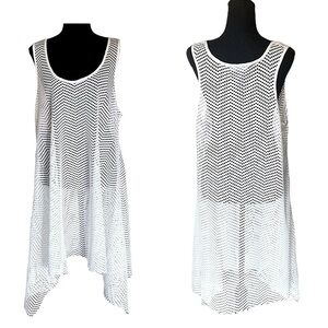 Blue Island Asymmetrical Sleeveless Knit Crochet Cover Up Women’s OS Whi…